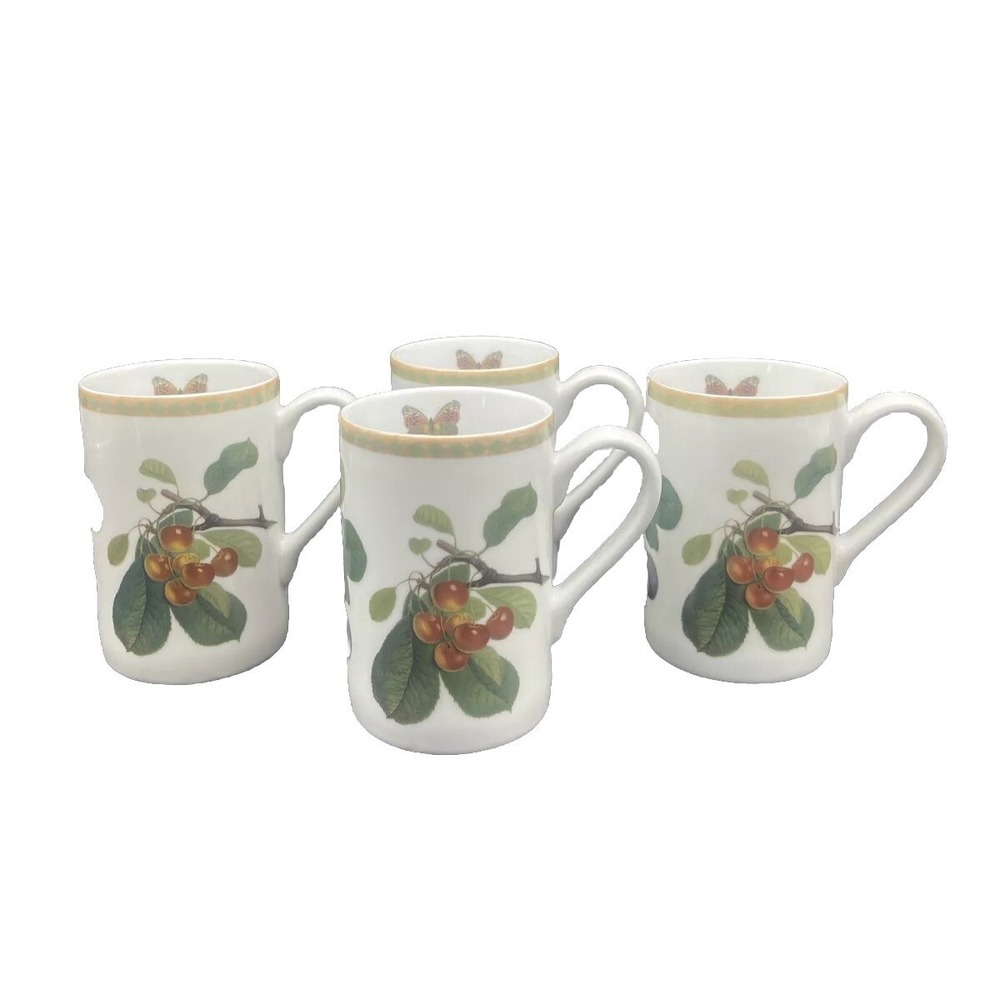 Hallmark LINDA HALL LIBRARY Butterfly Fruit Coffee Tea Cup Mug Set of 4